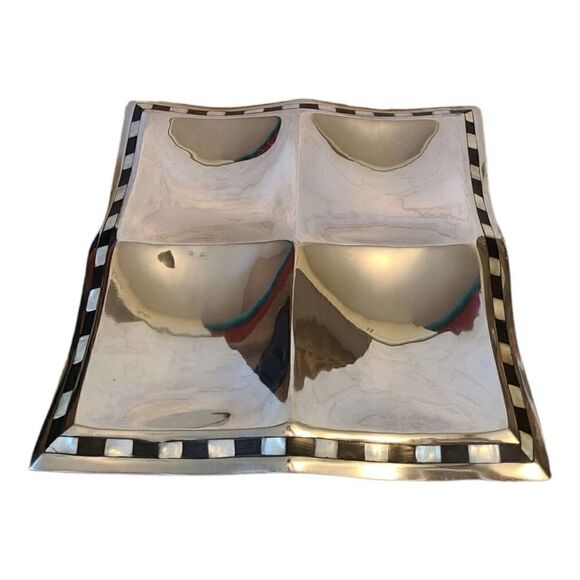 Towle Silversmith Midnight & Mother of Pearl Inlay 14" Platter W/ 4 Sections EUC - Picture 1 of 9